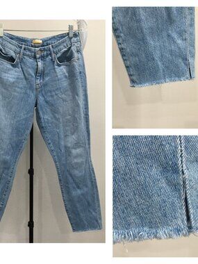 MOTHER Zapped Wash The Looker Ankle Snippet Fray Hem Logo Hardware 5Pocket Jeans